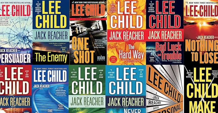 A montage of some Lee Child's Jack Reacher book covers.